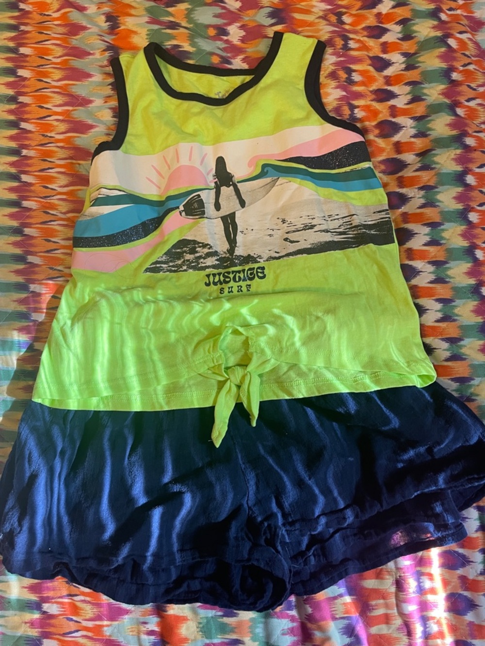 Justice Neon Lime Surf Tank and Navy Shorts Set